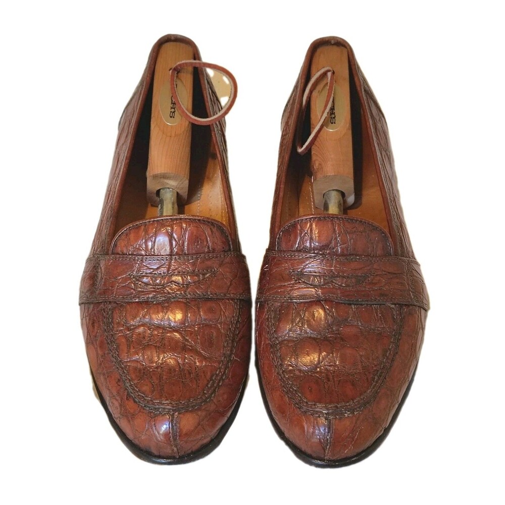 Zelli Italia Genuine Crocodile Penny Loafers Men's 9 M Brown Italian Leather